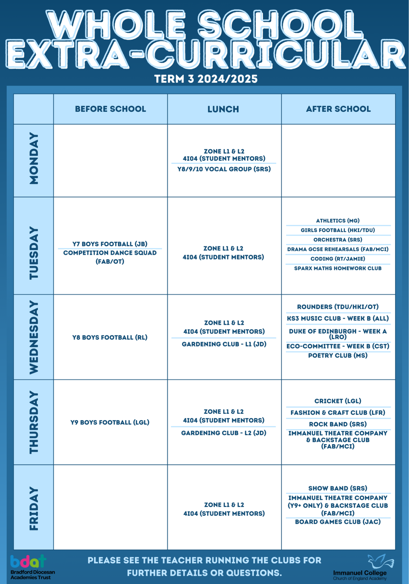 Whole school ec timetable term 2 2425