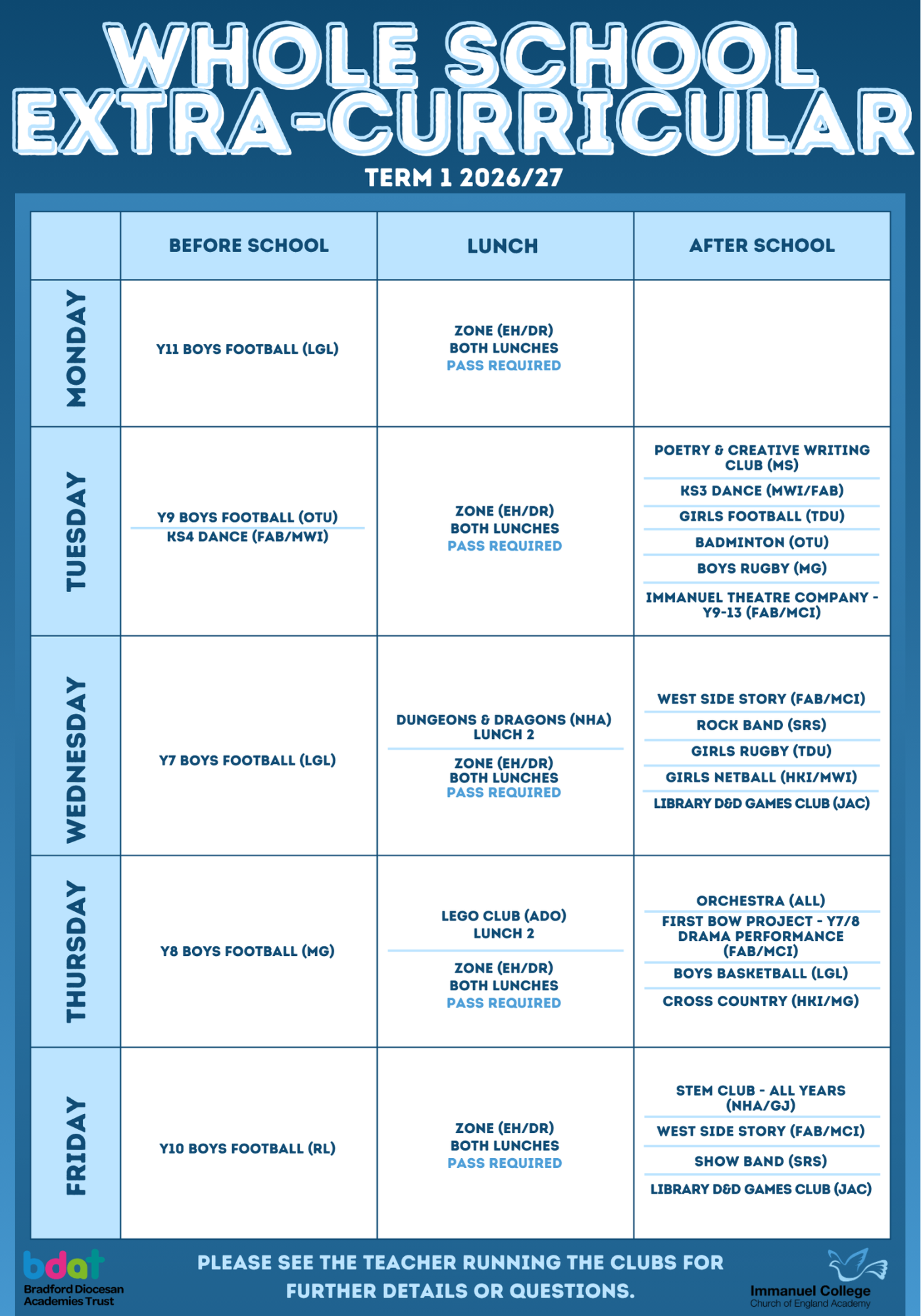 Whole school ec timetable term 1 2627