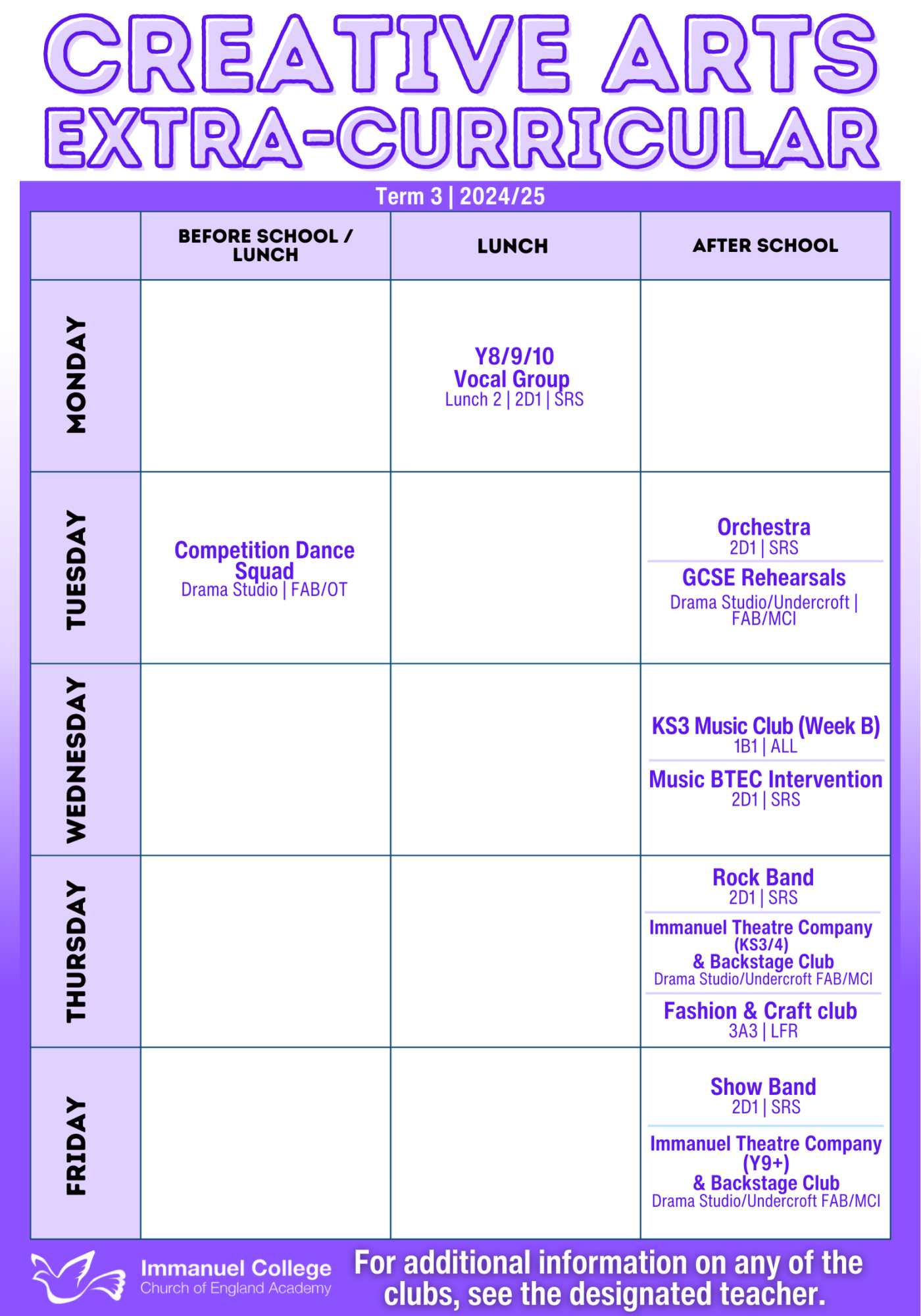 Creative Arts Extra Curricular Timetable (6)